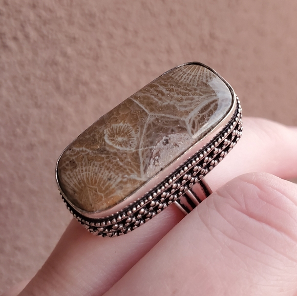 New Fossil Coral 925 Silver Ring. - Picture 12 of 12